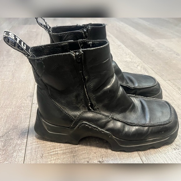 Bedstu Unisex Black Leather Cyberpunk Goth Dark Academia 90s Y2K Boots $720 - Picture 1 of 7